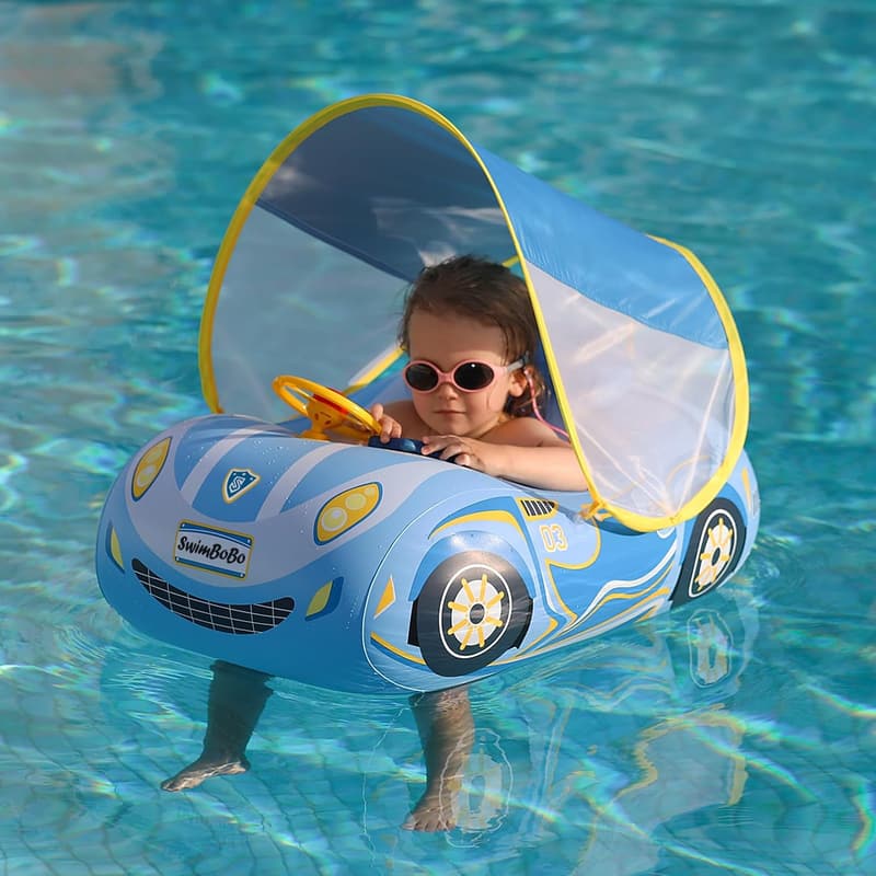 Inflatable Car Pool Float with Sun Canopy for Toddlers