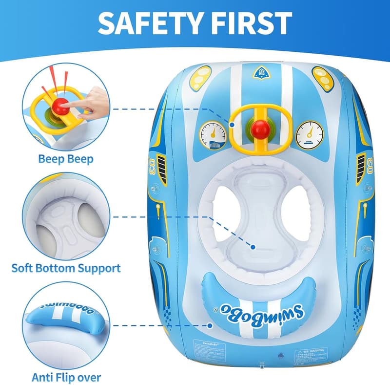 Inflatable Car Pool Float with Sun Canopy for Toddlers
