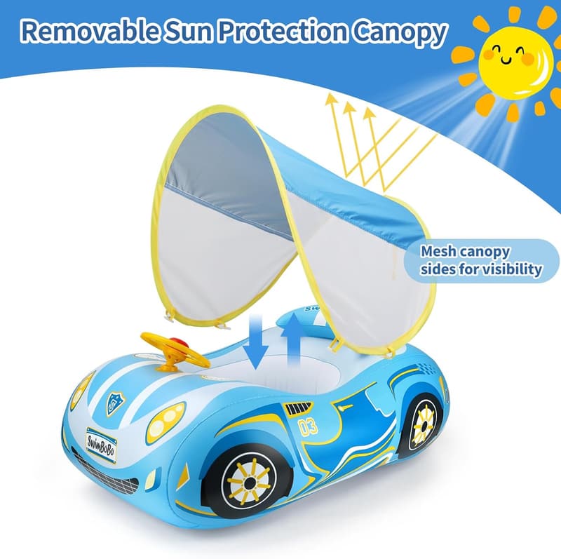 Inflatable Car Pool Float with Sun Canopy for Toddlers