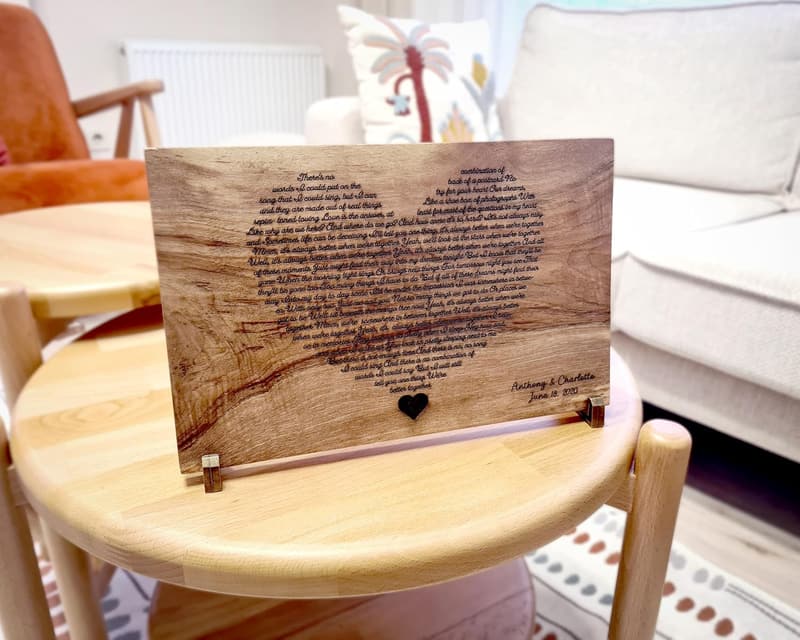 Personalized Heart-Shaped Walnut Song Lyric Plaque for Couples