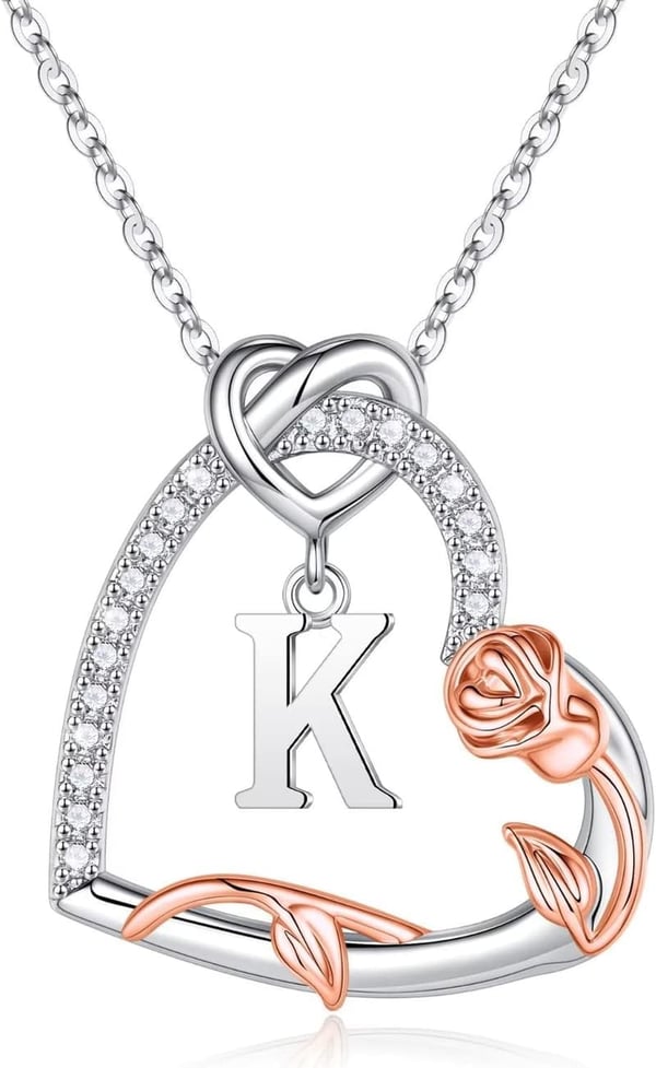 Rose Heart Necklace - 925 Sterling Silver Gift for Women