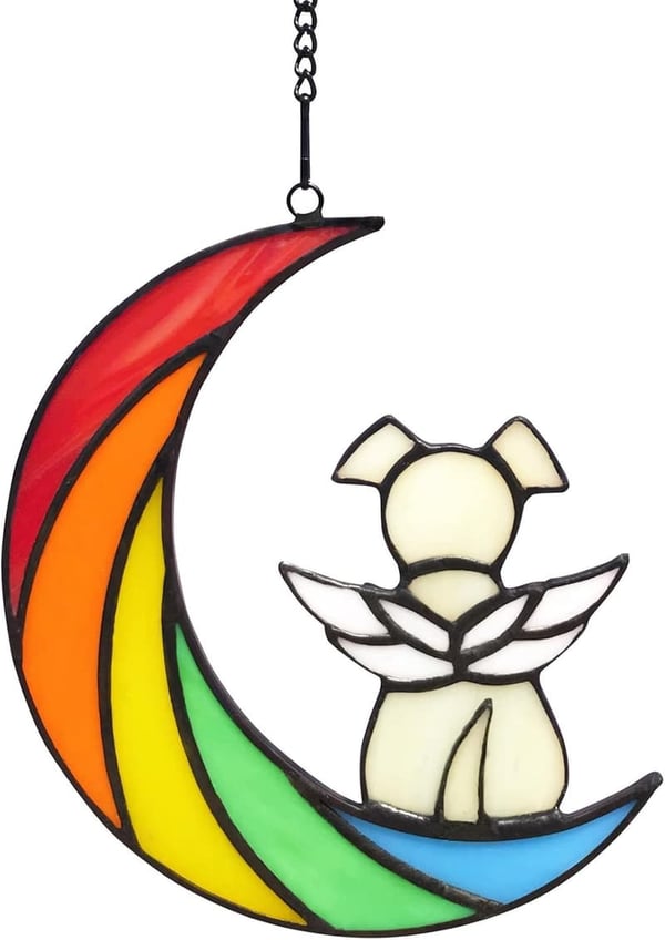 Rainbow Bridge Dog Memorial Suncatcher with Angel Wings