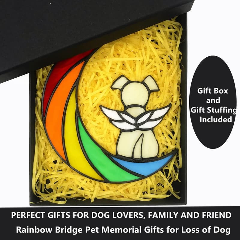 Rainbow Bridge Dog Memorial Suncatcher with Angel Wings