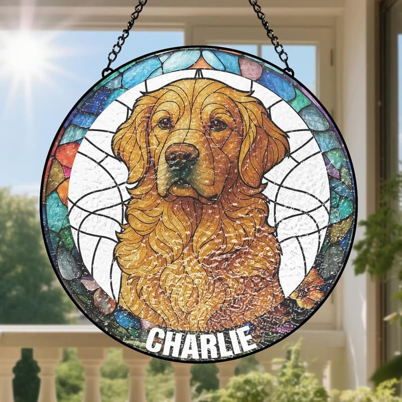 Personalized Pet Portrait Stained Glass Suncatcher for Dog Lovers