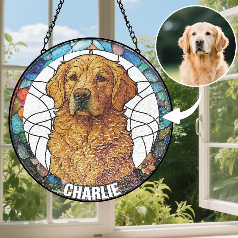 Personalized Pet Portrait Stained Glass Suncatcher for Dog Lovers
