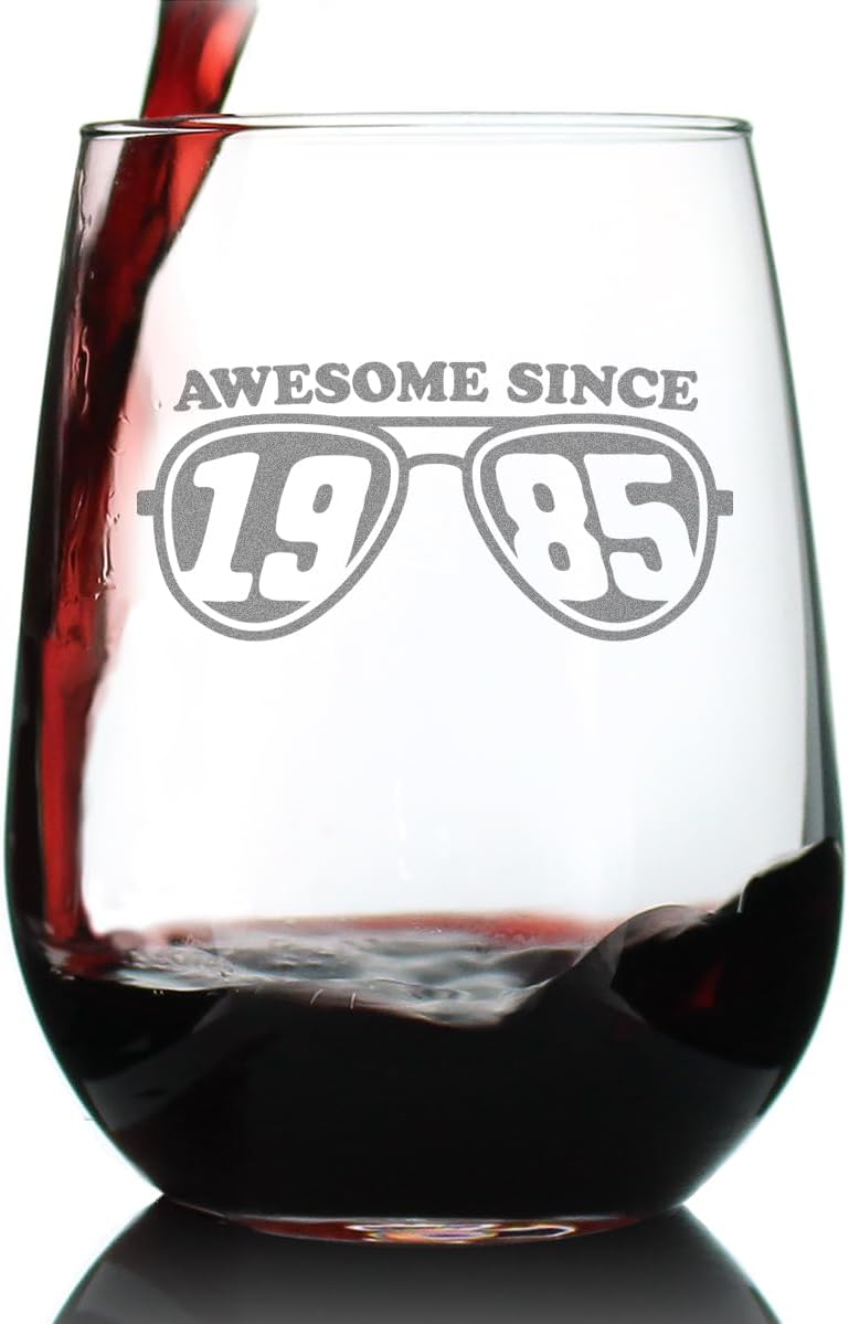 40th Birthday Stemless Wine Glass - 17 Ounce Gift