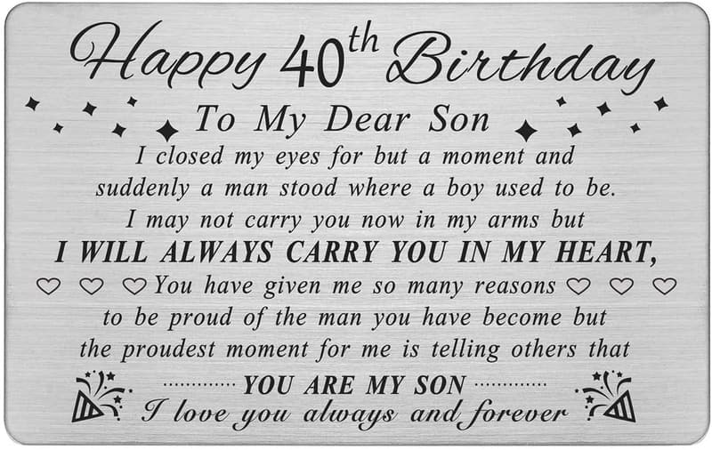 40th Birthday Personalized Engraved Wallet Card for Son