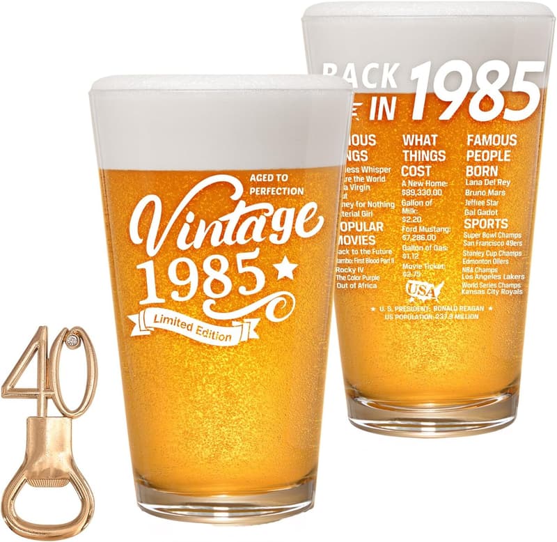 40th Birthday Vintage Beer Glass Gift for Men & Women - 16 oz