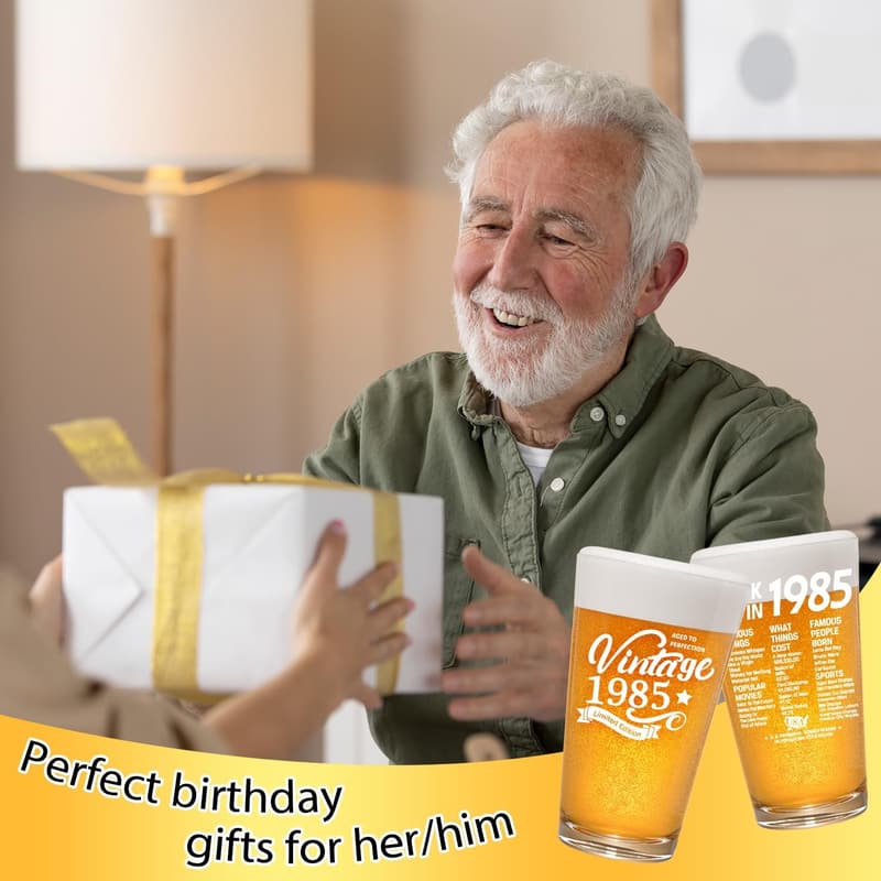 40th Birthday Vintage Beer Glass Gift for Men & Women - 16 oz