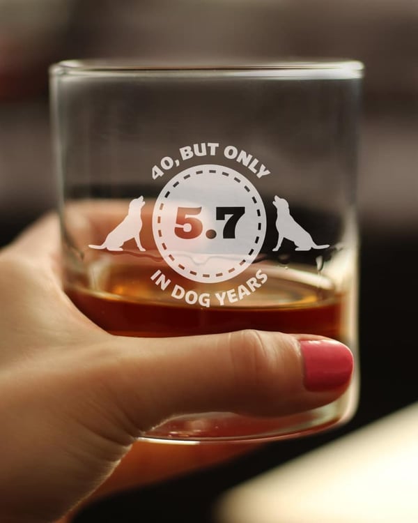 40th Birthday Whiskey Rocks Glass - 10.25 oz Gift for Him/Her