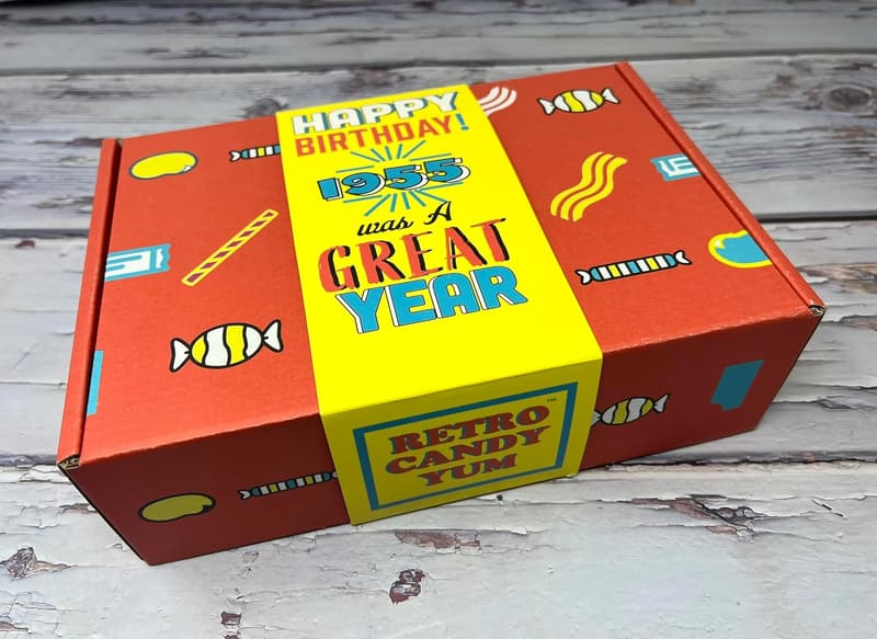 70th Birthday Retro Candy Gift Basket for 1955 Born