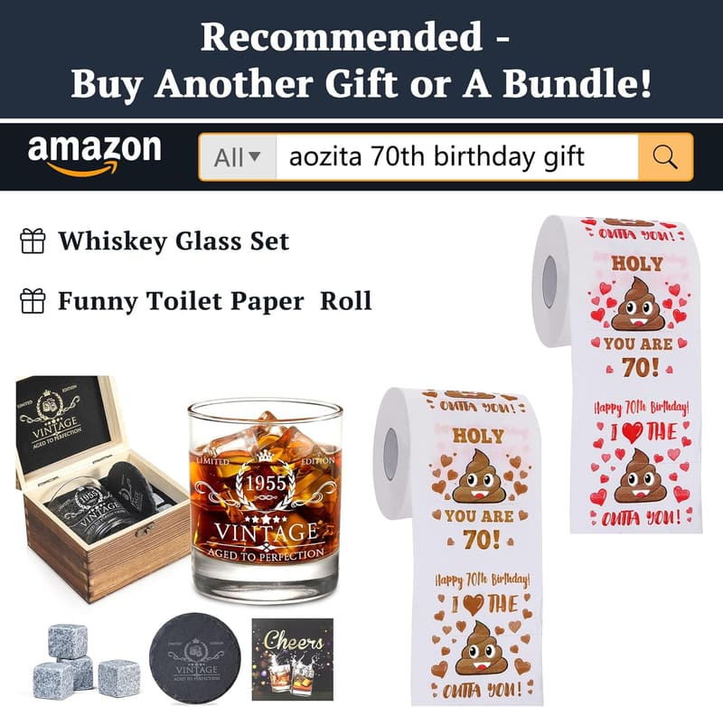 70th Birthday Whiskey Glass Set with Wood Box & Coaster