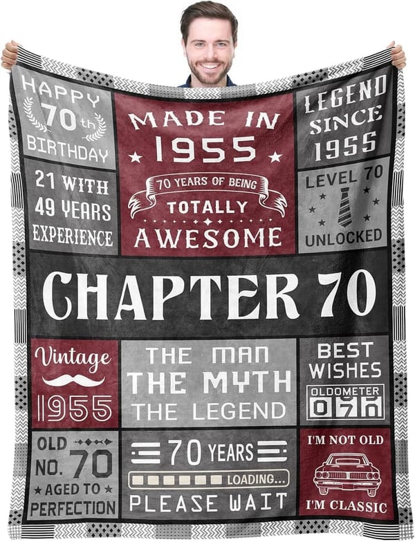 70th Birthday Blanket for Men - Unique 1955 Throw Gift