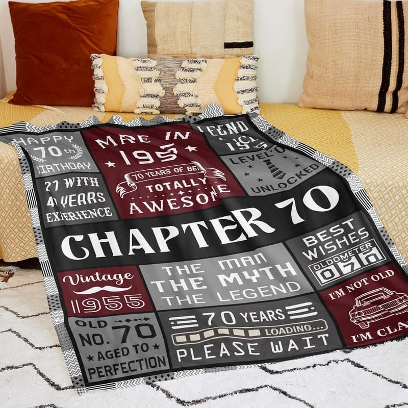 70th Birthday Blanket for Men - Unique 1955 Throw Gift