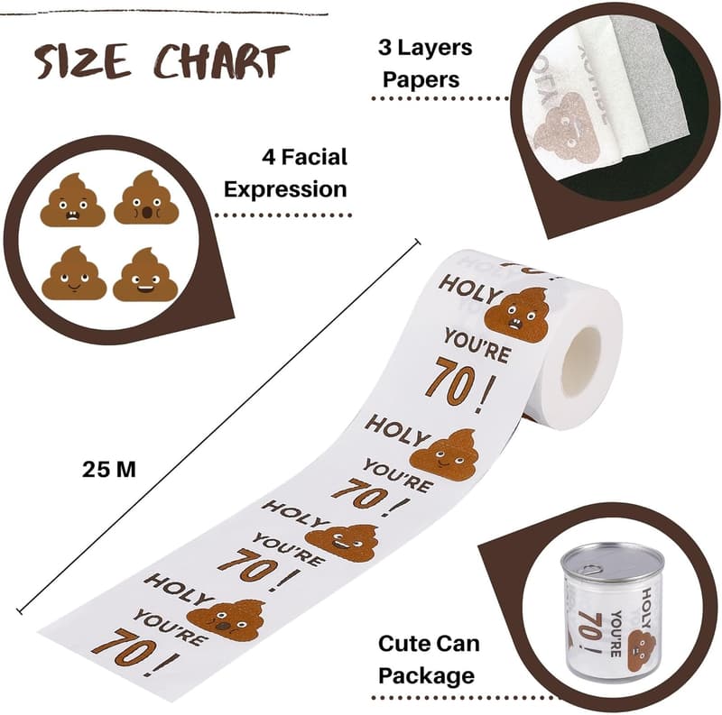 70th Birthday Novelty Toilet Paper Roll for Him & Her