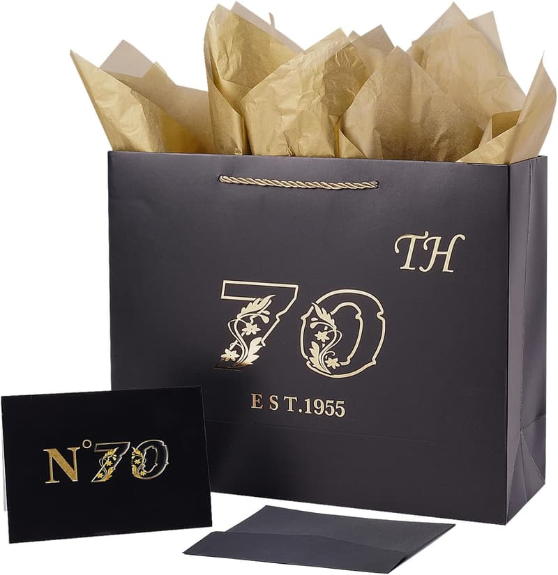 70th Birthday Gift Bag for Men & Women - Vintage Metallic Design