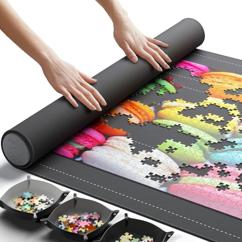 Jigsaw Puzzle Mat Roll-Up with Sorting Trays & Storage Bag