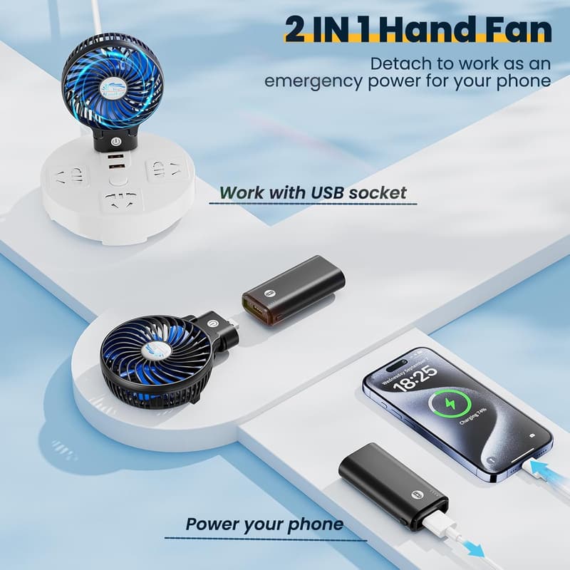 Portable Rechargeable Handheld Fan with Power Bank - 20H Runtime