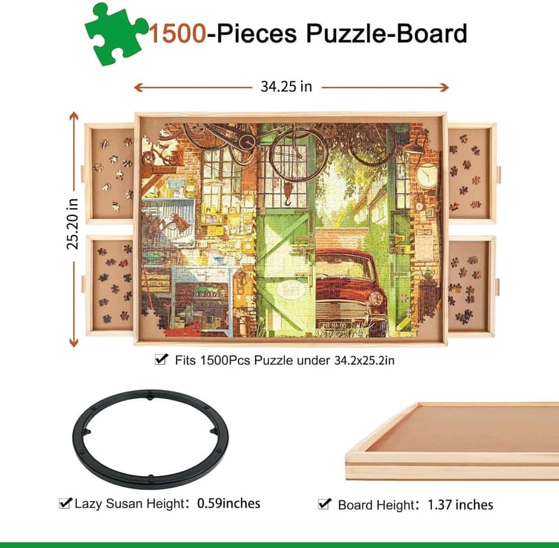 Portable Wooden Jigsaw Puzzle Board with Drawers - 1500 Pieces