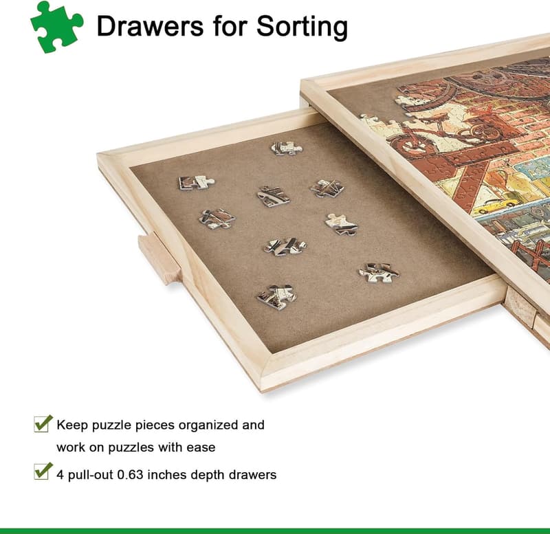 Portable Wooden Jigsaw Puzzle Board with Drawers - 1500 Pieces