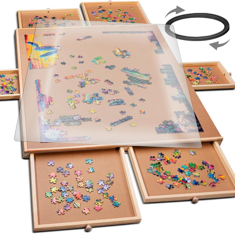 Rotating Puzzle Board with Drawers - 1500 Piece, Wooden