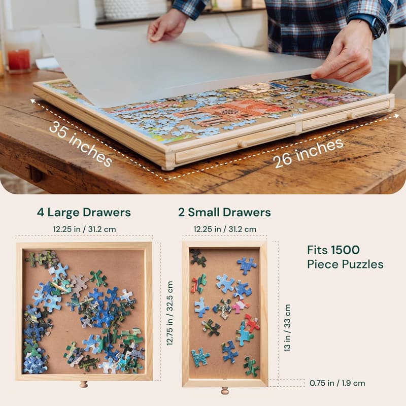 Rotating Puzzle Board with Drawers - 1500 Piece, Wooden