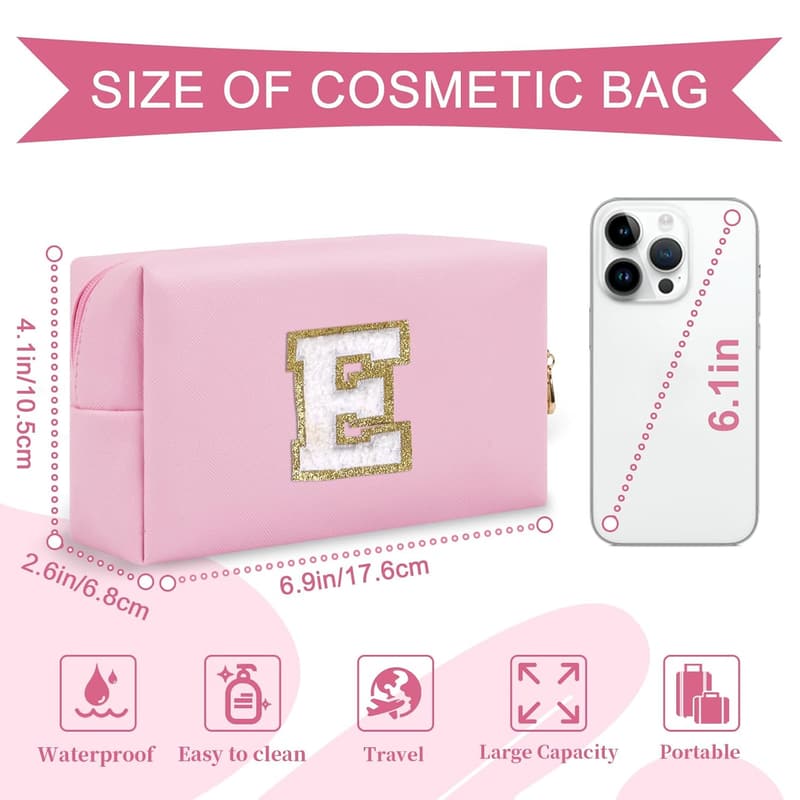 Personalized Letter E Waterproof Makeup Bag for Women