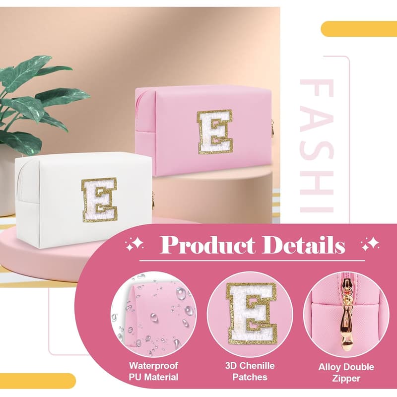 Personalized Letter E Waterproof Makeup Bag for Women