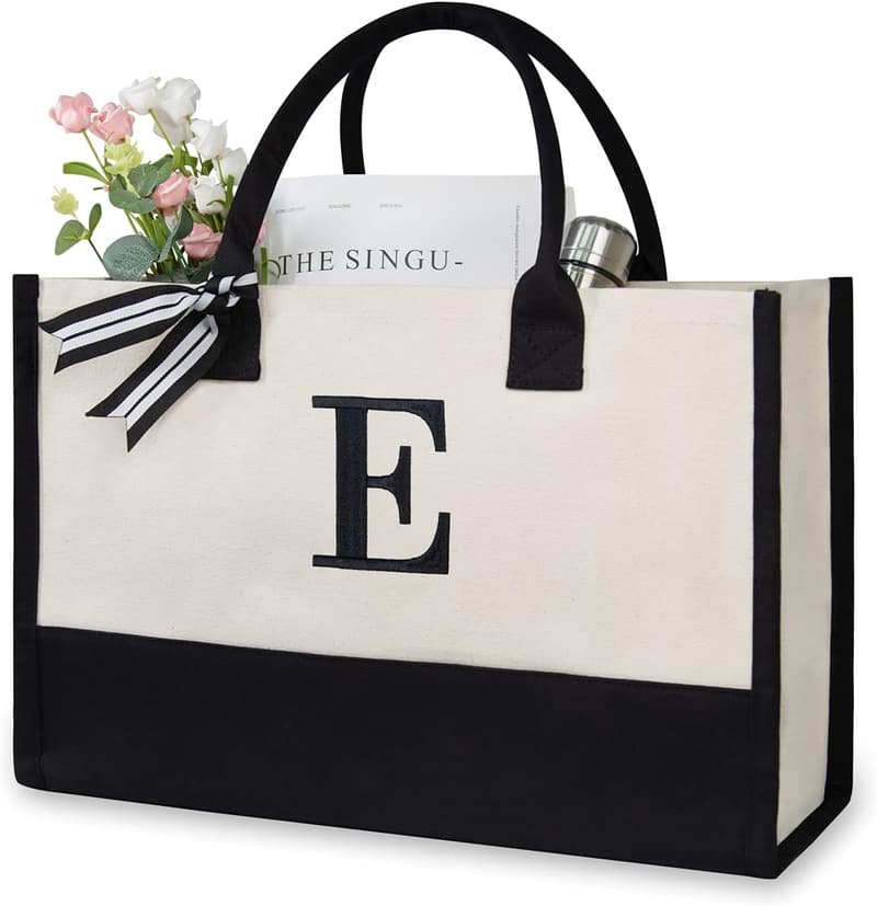 Personalized Initial Canvas Tote Bag for Women