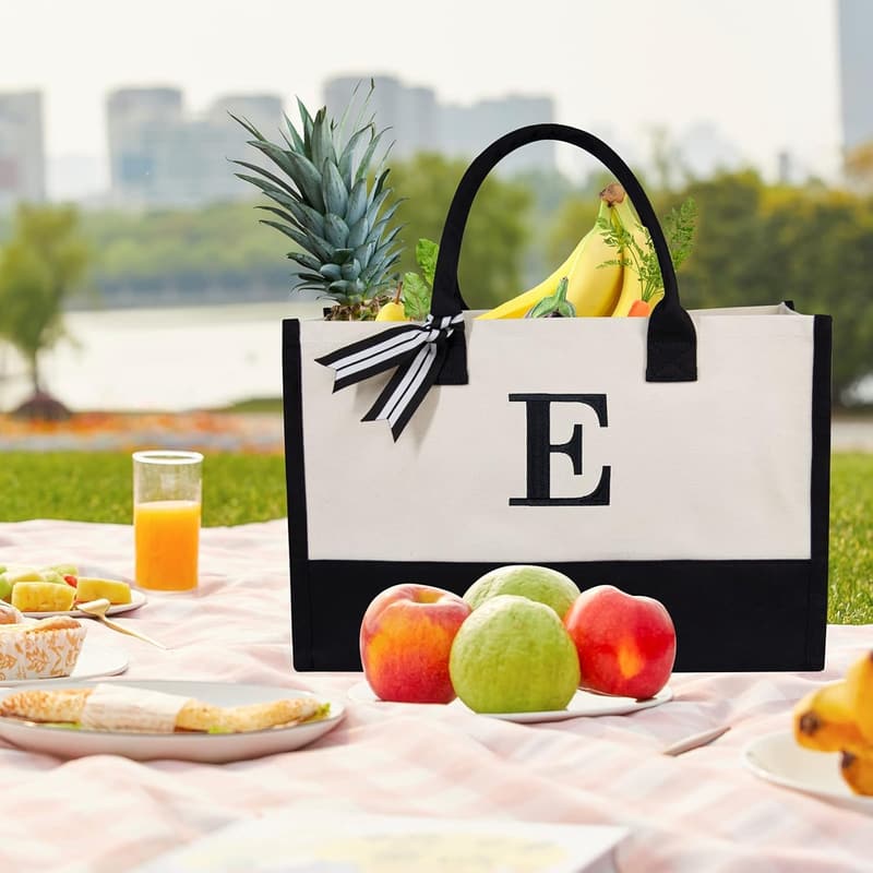 Personalized Initial Canvas Tote Bag for Women