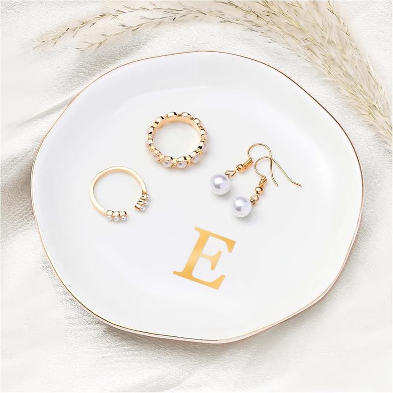 Personalized Initial Wedding Ring Dish - Letter E