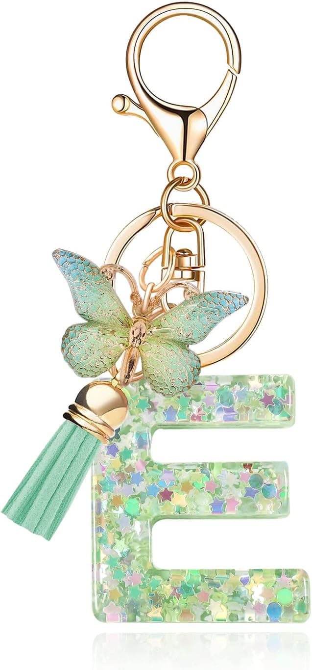 Fashion Initial Keychain with Tassel and Butterfly Pendant for Women