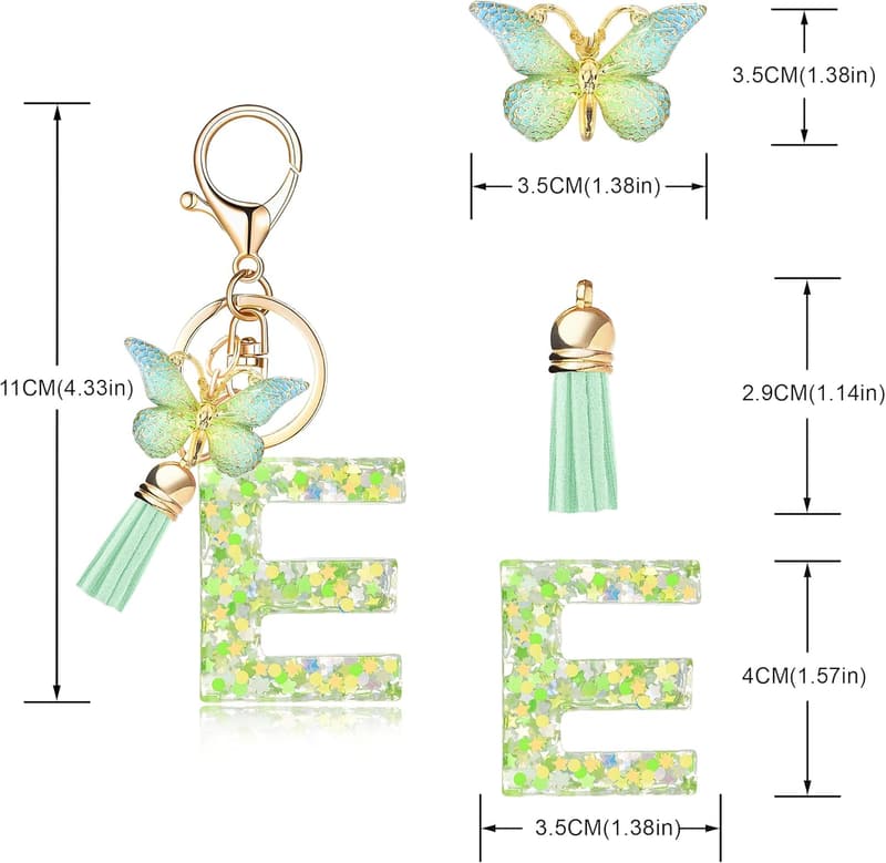 Fashion Initial Keychain with Tassel and Butterfly Pendant for Women