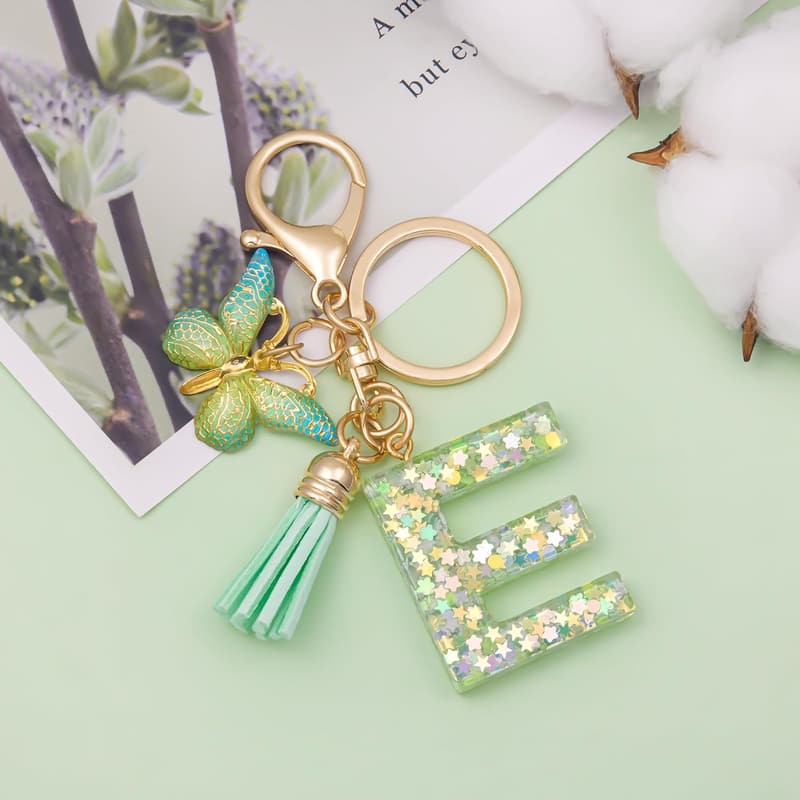 Fashion Initial Keychain with Tassel and Butterfly Pendant for Women