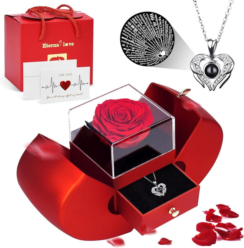 I Love You Necklace with Preserved Real Rose - Perfect Gift for Women
