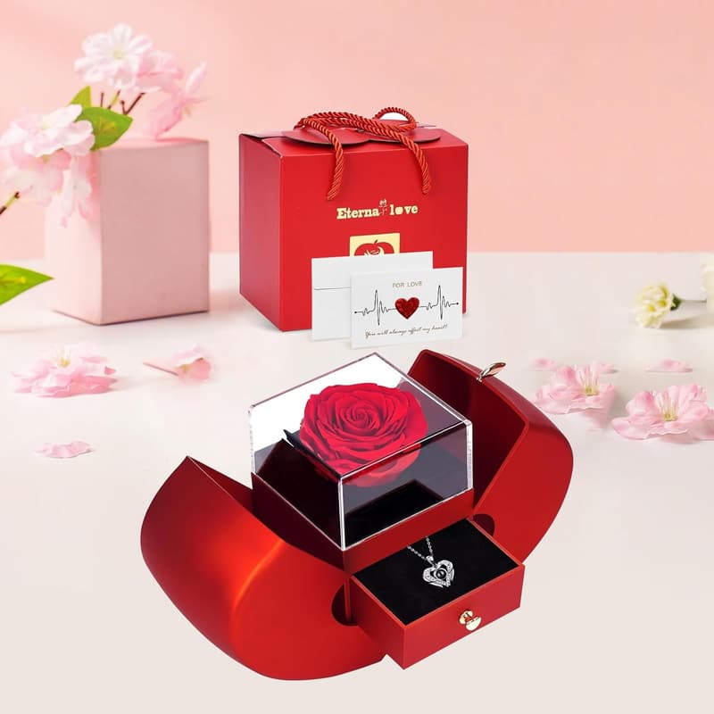 I Love You Necklace with Preserved Real Rose - Perfect Gift for Women