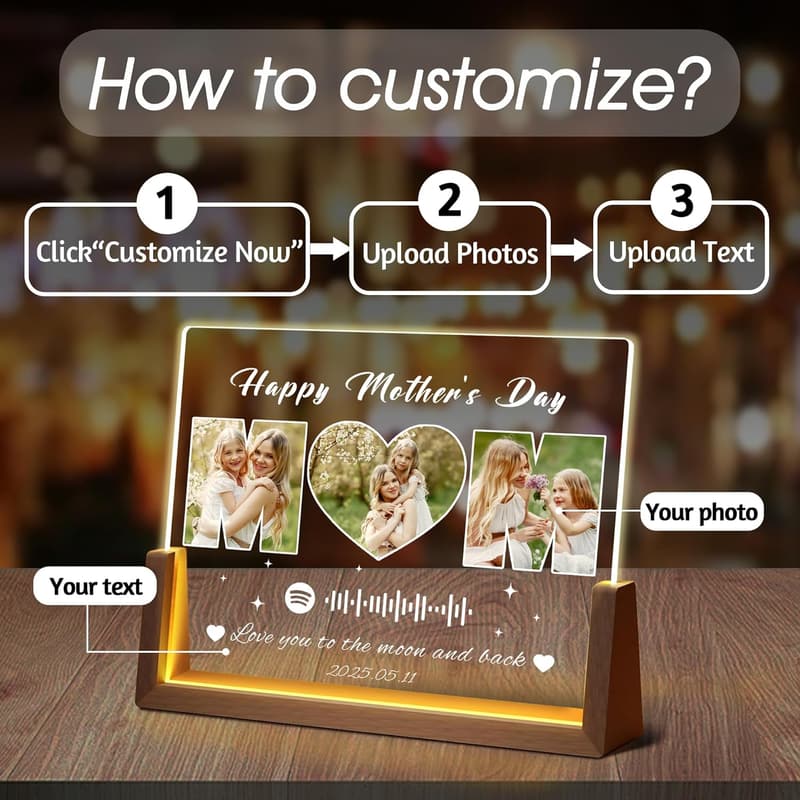 Custom Spotify Plaque Light Up Picture Frame for Mom