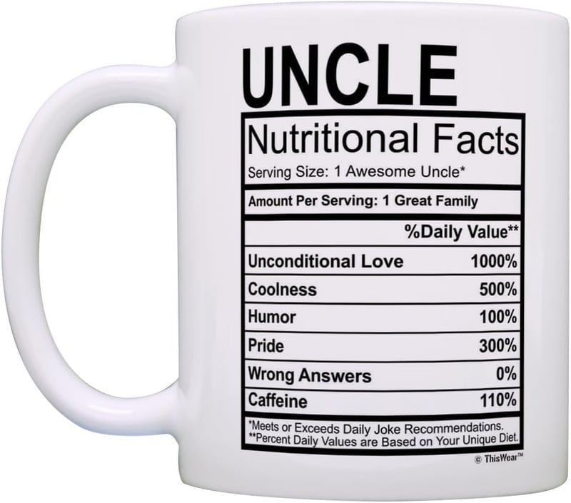 Aunt & Uncle 11oz Ceramic Coffee Mugs - Nutritional Facts Set