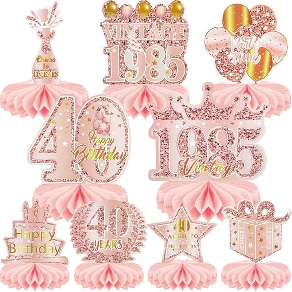 40th Birthday Table Centerpieces - Rose Gold Honeycomb Decorations