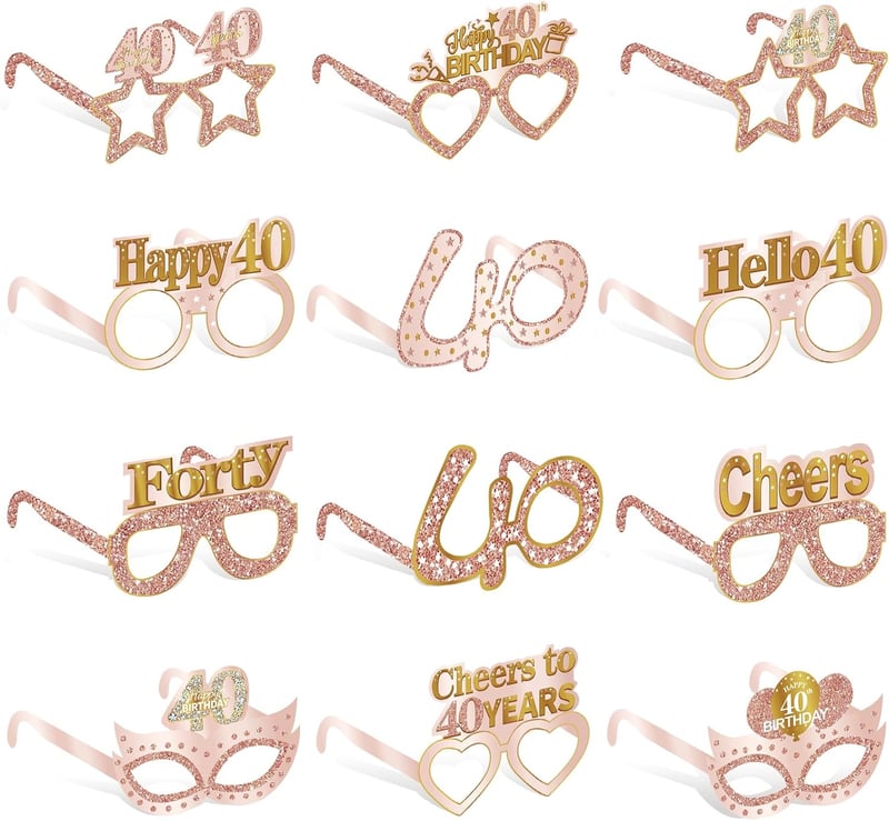 40th Birthday Pink Rose Gold Eyeglasses Party Decorations