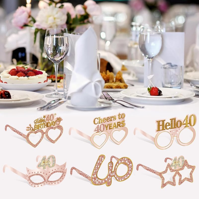 40th Birthday Pink Rose Gold Eyeglasses Party Decorations
