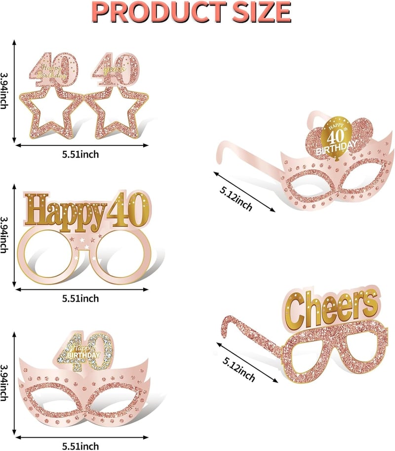 40th Birthday Pink Rose Gold Eyeglasses Party Decorations