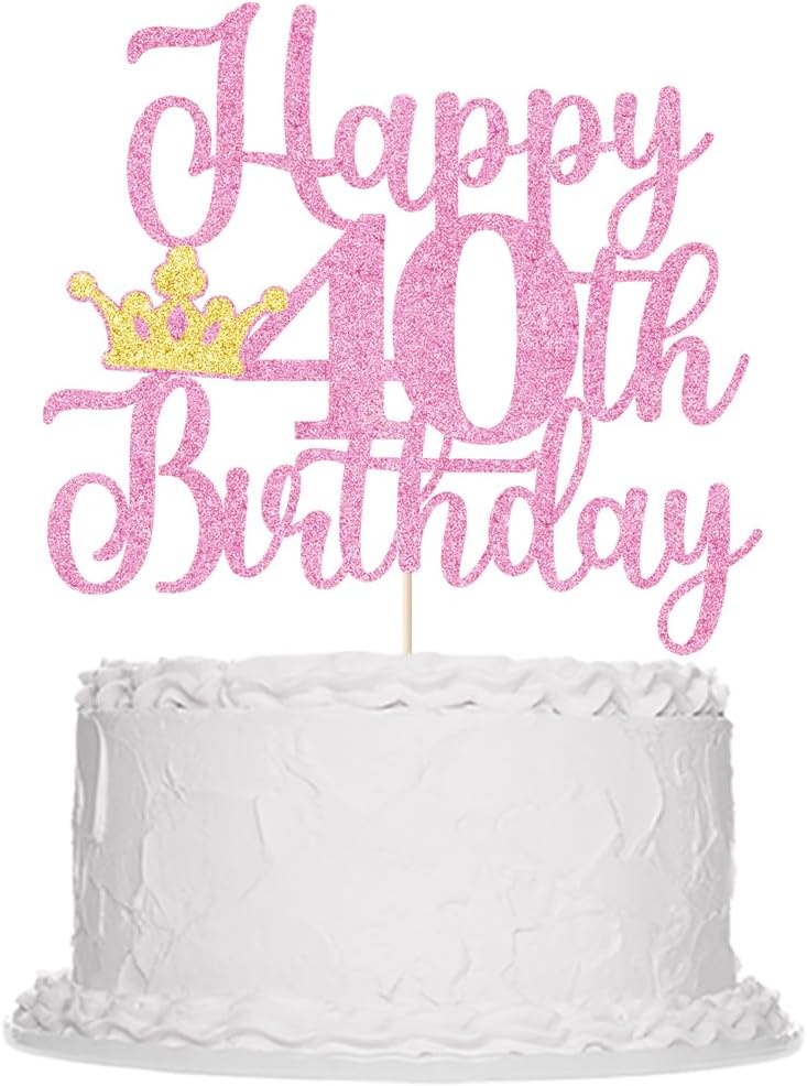 40th Birthday Cake Topper - Pink & Gold Glitter Crown