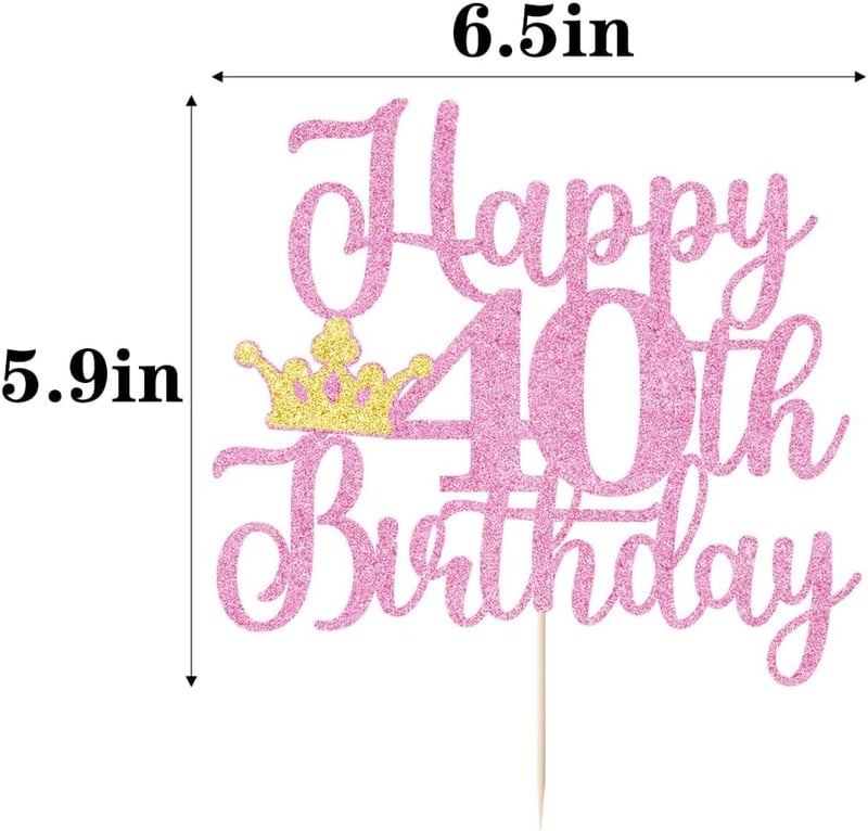 40th Birthday Cake Topper - Pink & Gold Glitter Crown