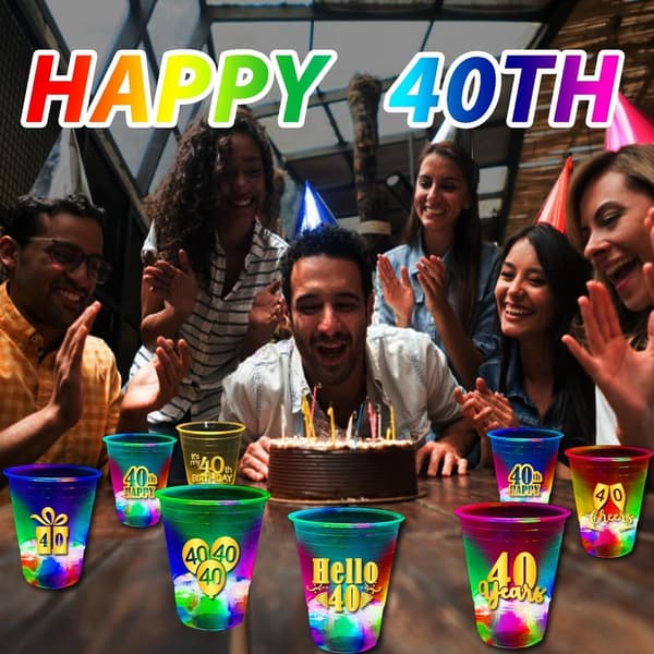 40th Birthday Glow-in-the-Dark Party Cups - 24 Pack