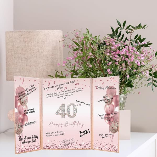 40th Birthday Rose Gold Guest Book & Decorations for Women