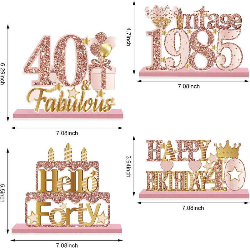40th Birthday Wooden Centerpieces - Vintage Pink Rose Gold Decor