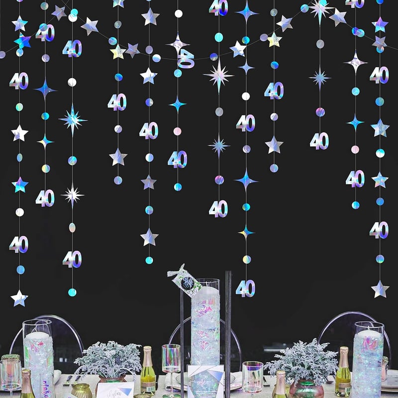 40th Birthday Iridescent Decorations - Metallic Garland Banner