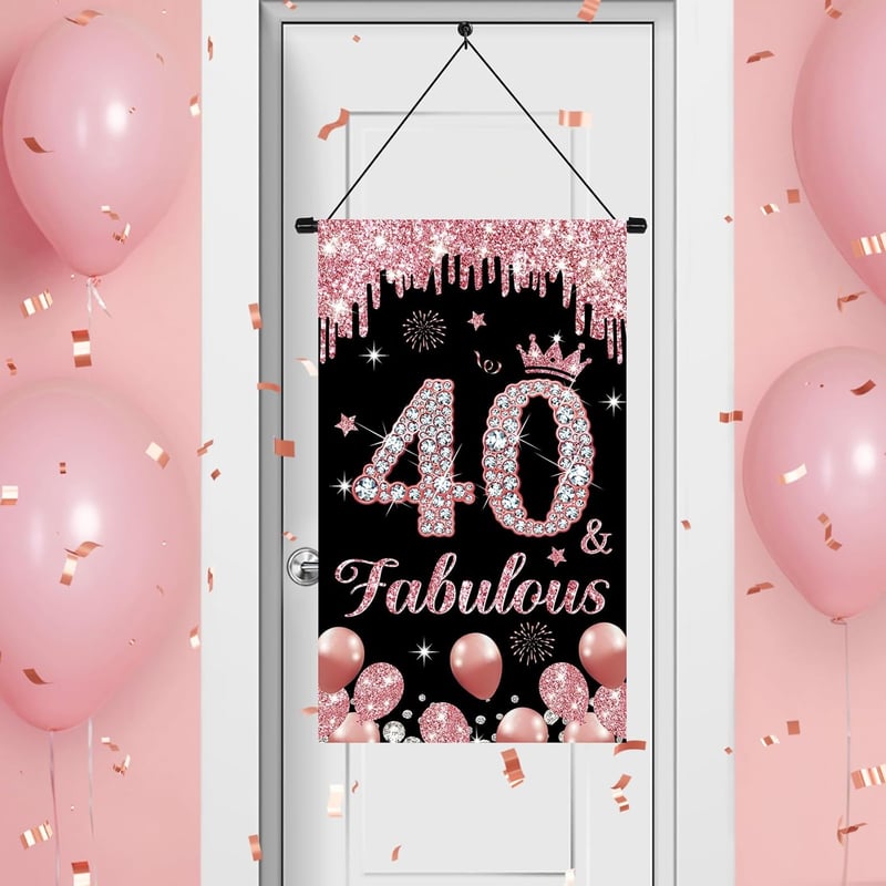 40th Birthday Rose Gold Door Sign for Women Decorations
