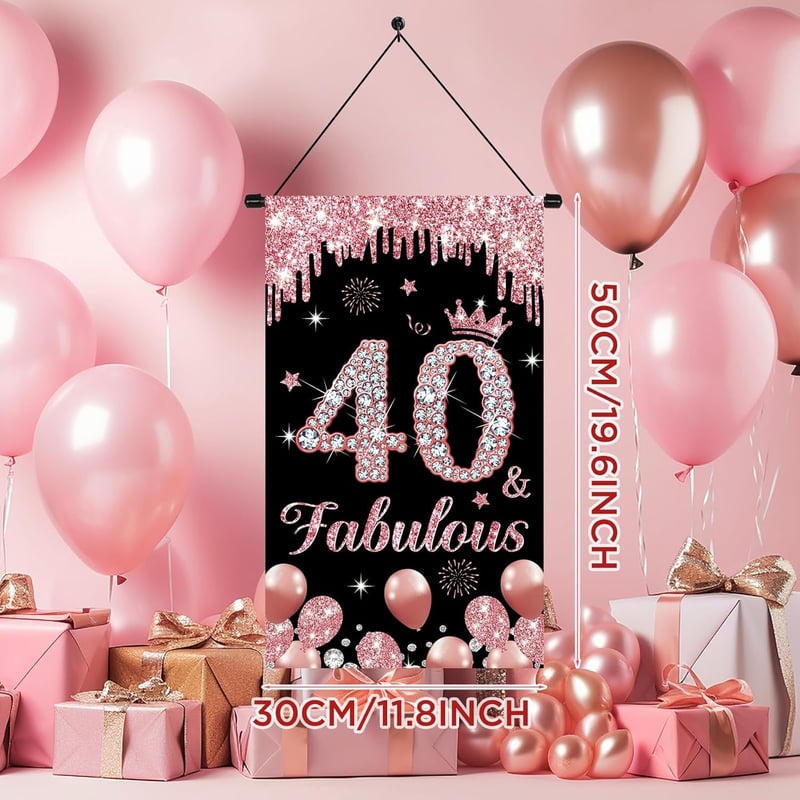 40th Birthday Rose Gold Door Sign for Women Decorations